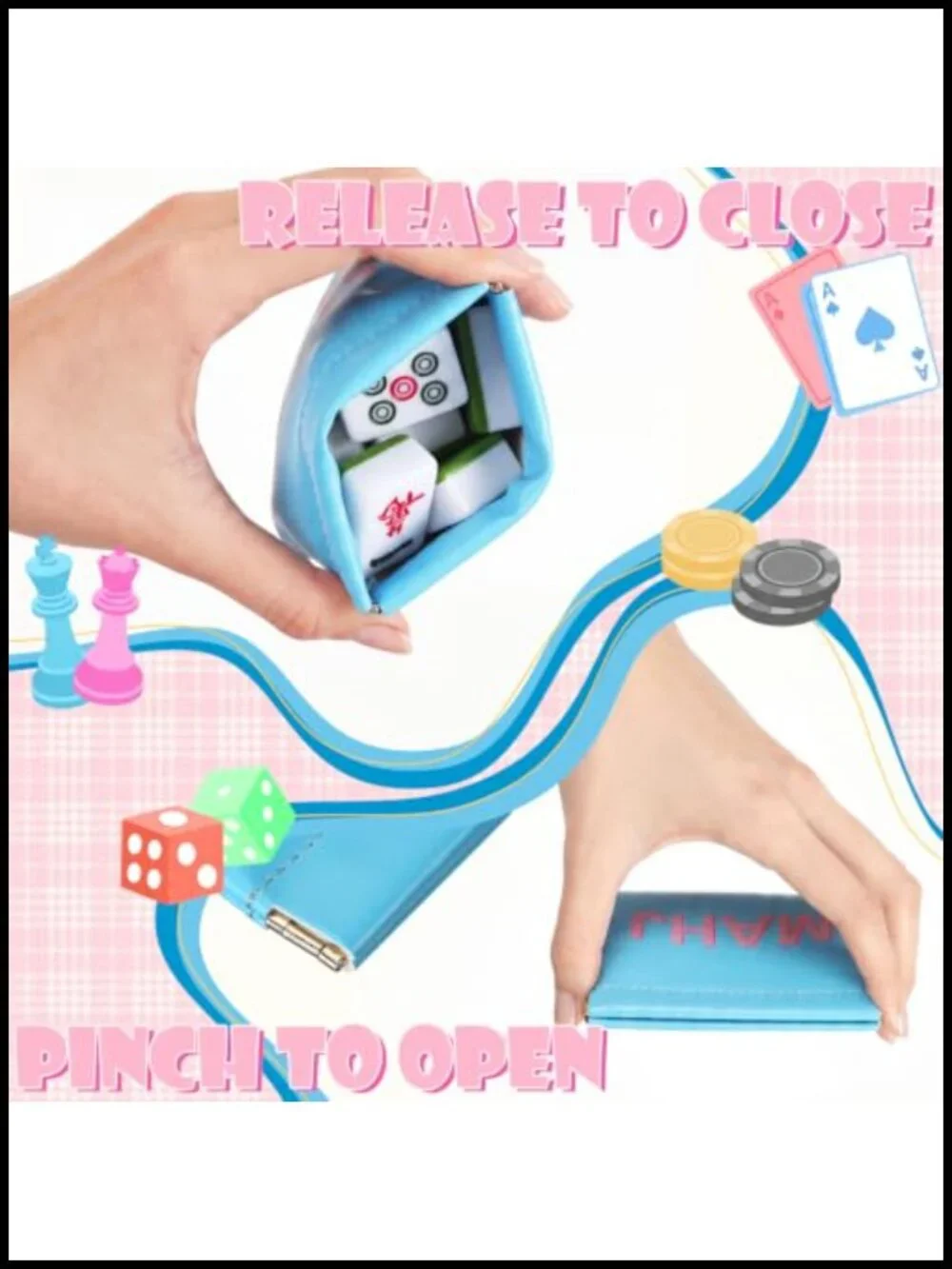 Leather Mahjong Card Bag Clutch with PU Squeeze Dice Bag